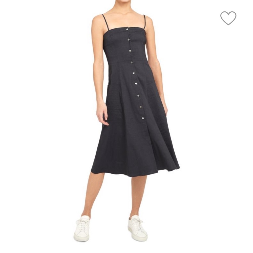 EUC Theory Kayleigh Button Front Dress Linen Removable Straps Size 6 Pockets!!